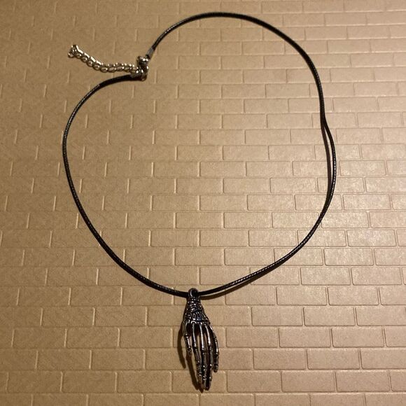 Creepy, Oversized Skeleton Hand Pendant, w/ Black Wax Cord Necklace - Picture 13 of 16